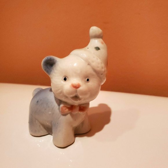 Accents Vintage Animal Figurine Porcelain Blue Bear Or Cat With Clown